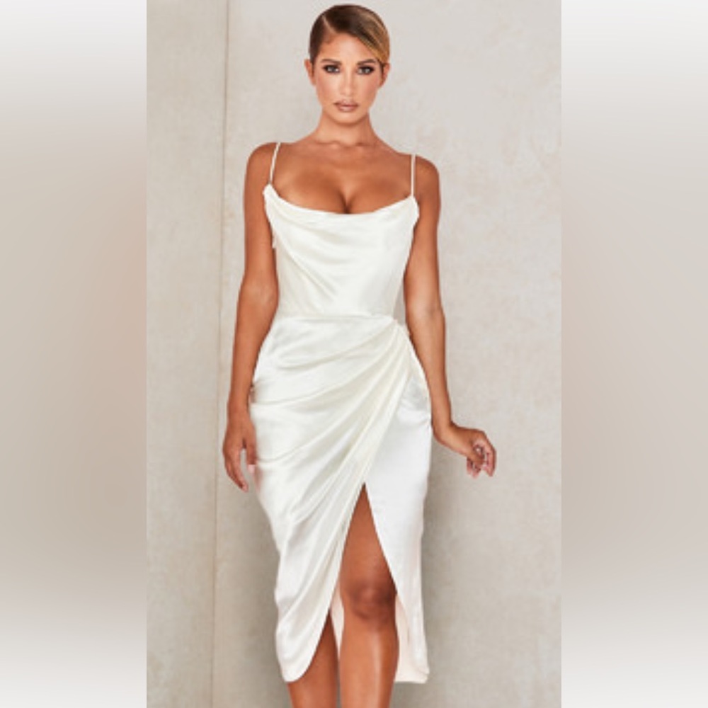 House of CB Reva Dress- Ivory Satin Balcony Corset Dress